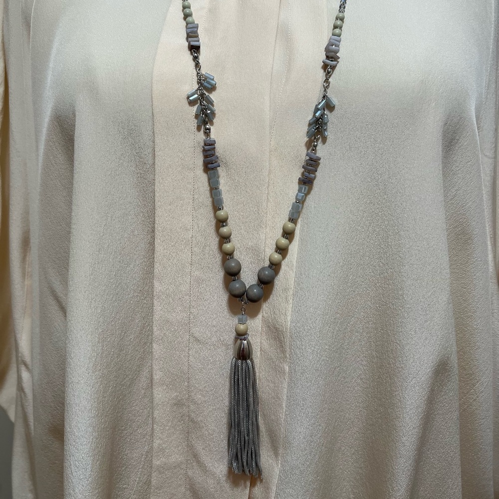 LOFT Silver Tone Crystal Tussle Necklace